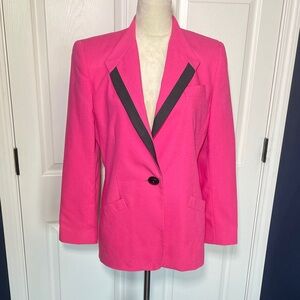 Vintage Oleg Cassini Pink Double Breasted Blazer Black Trim Size 6